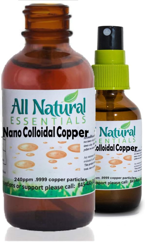 Nano Colloidal Minerals Suplemento Liquid Coloidal Copper Mineral 2 oz 240ppm Garrafa Kosher Certified all natural for Adults, Men, Women, Kids (Spray)