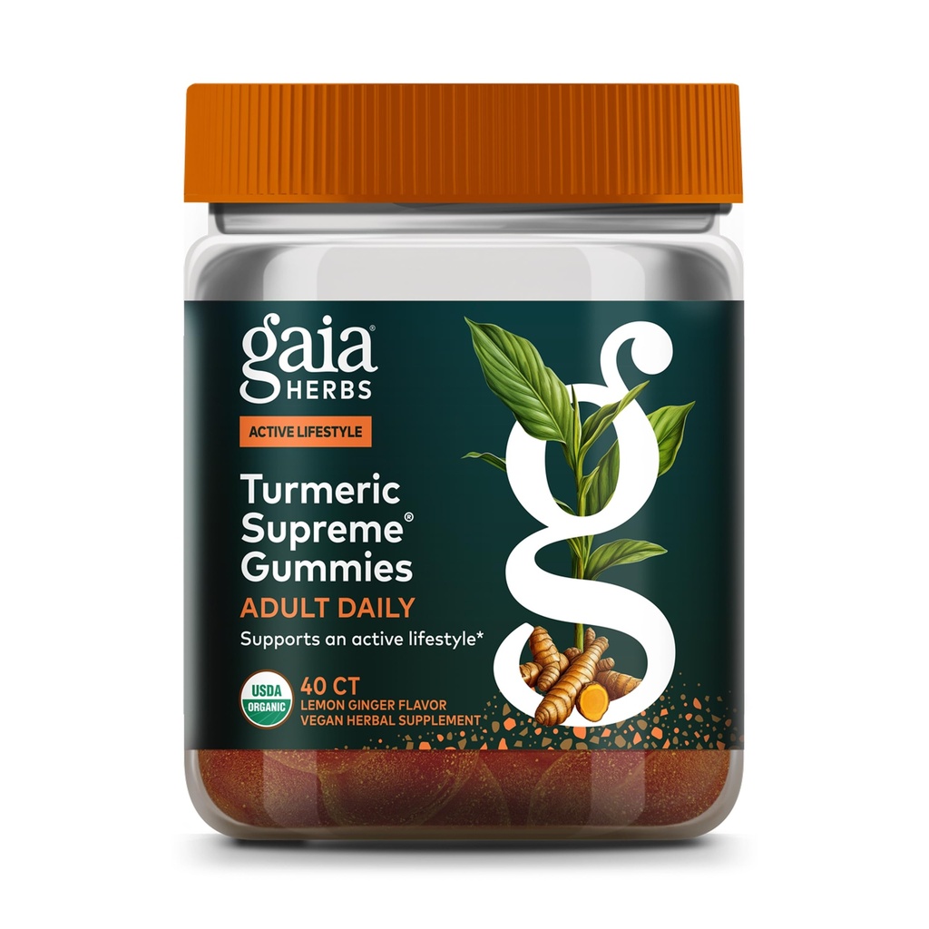 Gaia Herbs Turmeric Supreme Adult Daily Gummies-Daily Inchaço de suporte para saudável, vida ativa USDA Certified Organic Blend of Turmeric and Supportive Herbs-40 Gummies(20-Day Supply)