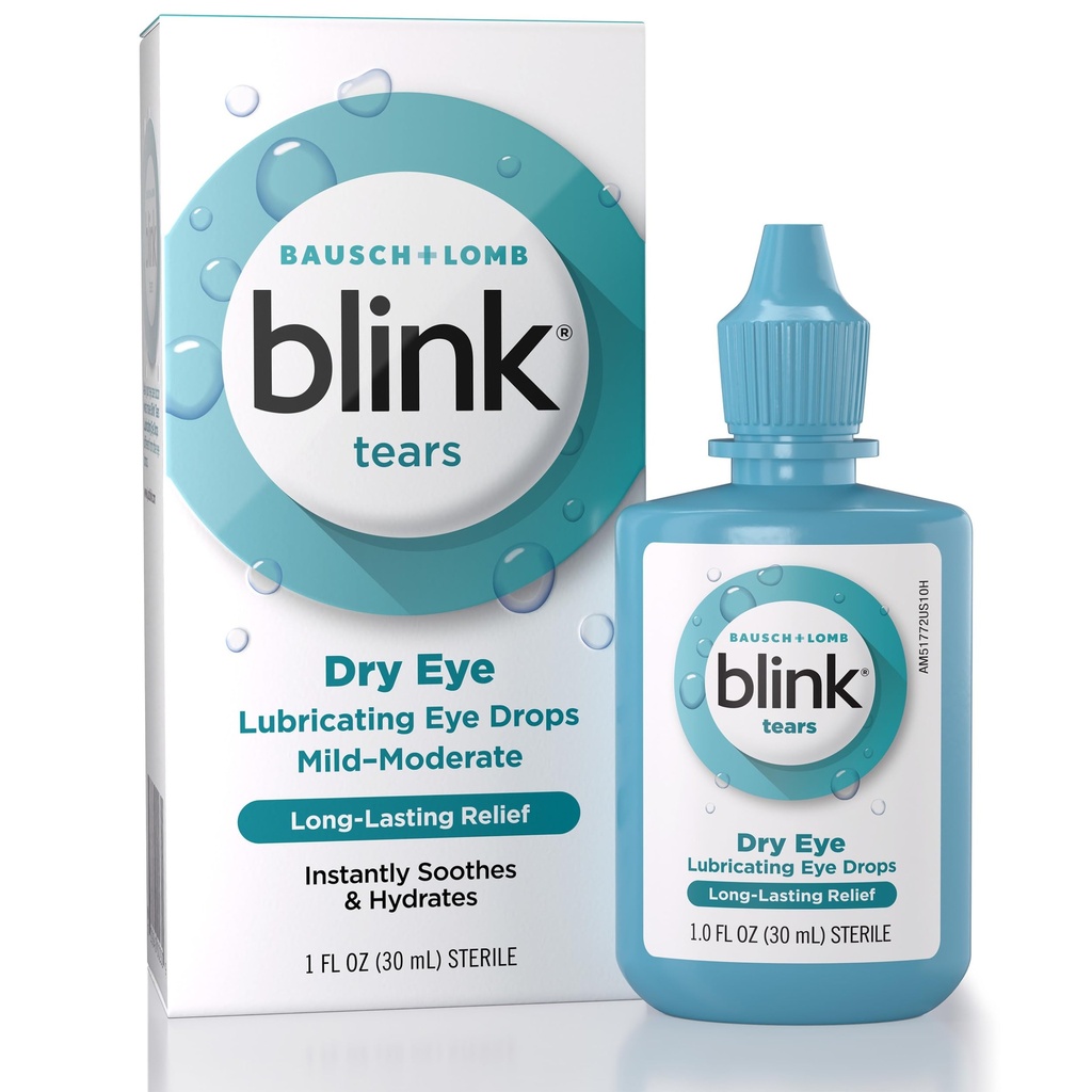BLINK Lágrimas Lubrificantes Colírios, Hidratante e Relaxante para Olhos Secos Leves a Moderados, com Hyaluronato, Reduz Desconforto, Hidratação Longa, Acalma & Hidrata, 1 Fl Oz