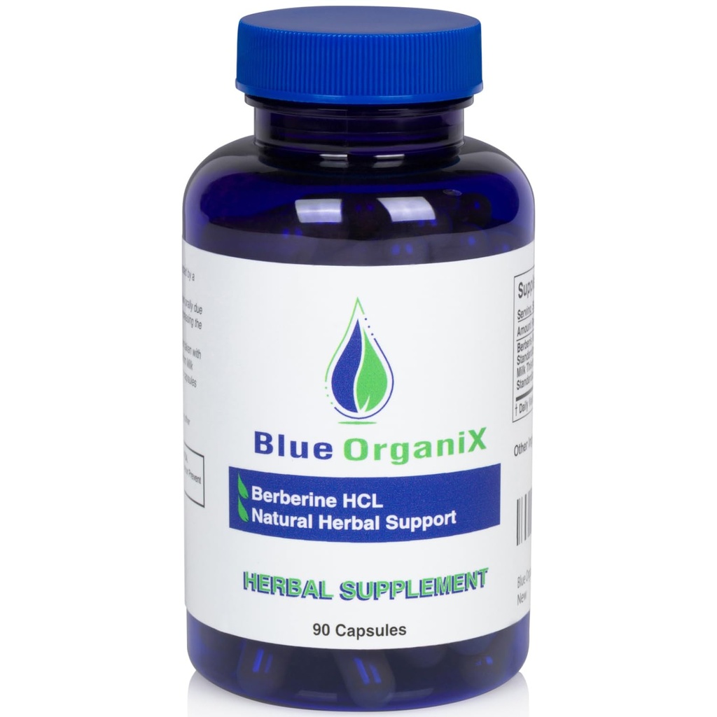 Berberina com cardo de leite 500mg Fórmula HCL Complex Supplement com silimarina para melhor absorção, 90 Cápsulas Vegetarianas, 1 Garrafa, Apoio à Saúde Global