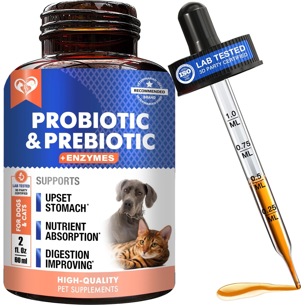 Probióticos e Prebióticos com Enzimas para Cães e Gatos - Gut Digestive Flora Saúde Pet Suplementos Alimentares - Obstipação e Diarréia e Gás Home Remedy - Abandonado Estômago Alívio - Made in USA