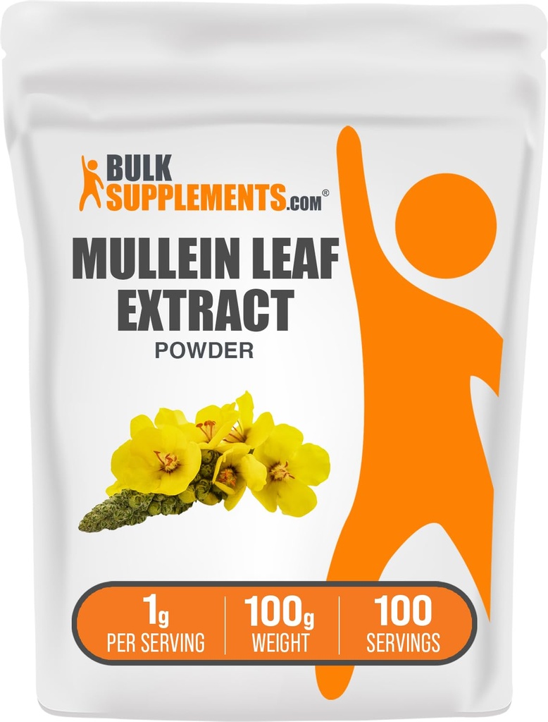 BulkSuplementos.com Mullein Leaf Extract - Verbascum Thapsus, Mullein Supplement - Suplemento de ervas para suporte imunológico - sem glúten, 1g por serviço, 100g (3,5 onças) (Pacote de 1)