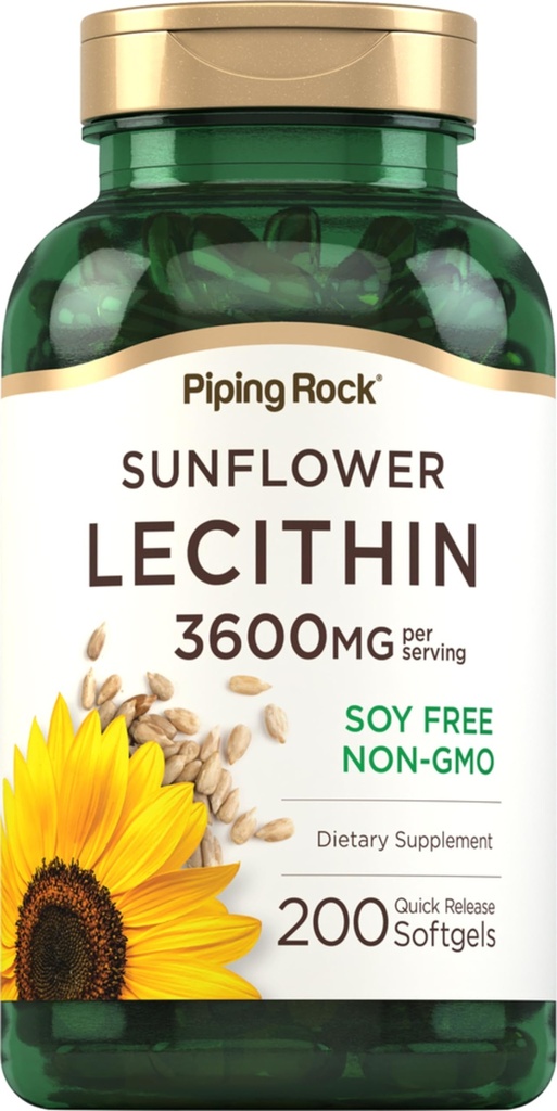 Piping Rock girassol Lecithin Softgel Cápsulas ..3600 mg ..200 Contagem .. de Fosfatidilcolina ..