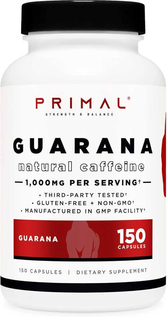 Primal Guaraná (1000 MG por serviço) (150 Cápsulas) - 200 MG Cafeína Natural