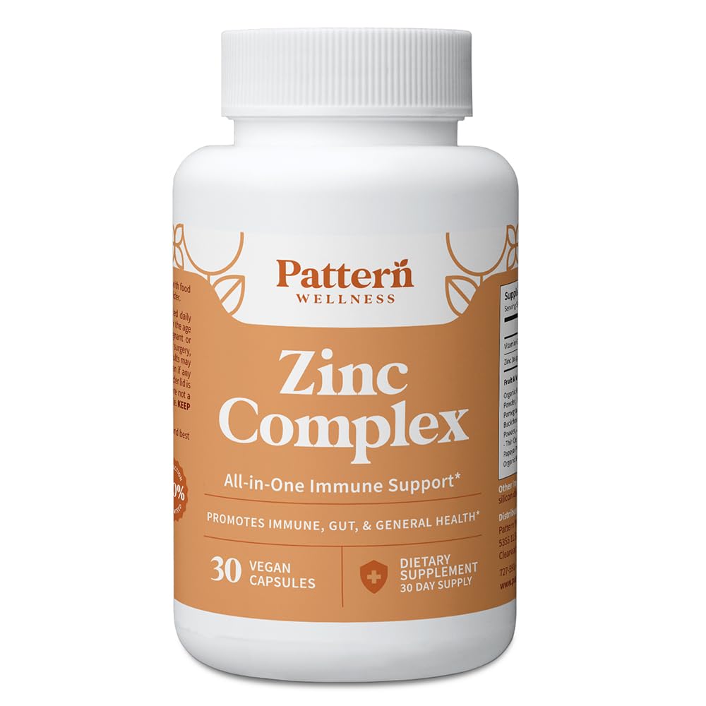 Padrão bem-estar Zinco Complexo – Suporta Imune, Pele & Saúde Digestiva – Zinco de alta absorção com vitamina C, Probióticos & Misturas naturais – 30 Cápsulas Vegan