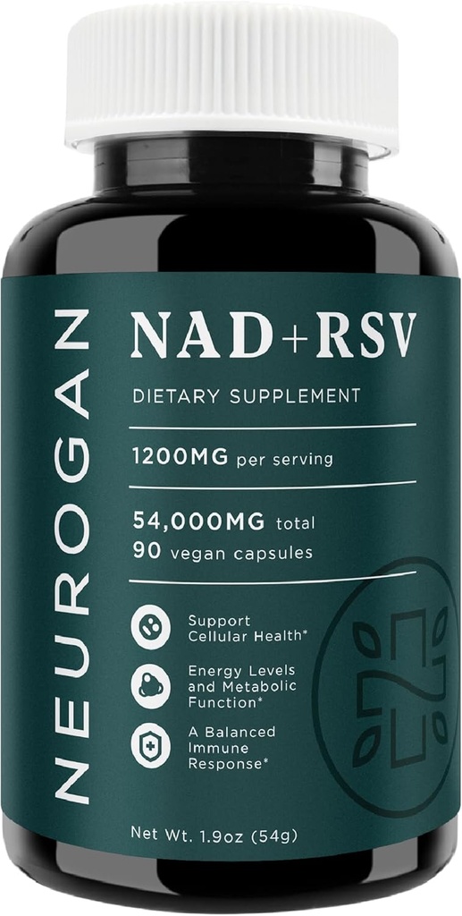 Neurogan NAD+ com cápsulas de Resveratrol 1:1 razão - 1200mg por serviço, 90 Ct - Saúde Celular & Suplementos de envelhecimento saudável, energia e suporte imunológico - Nicotina Adenina Dinucleotídeo NAD+ Suplemento