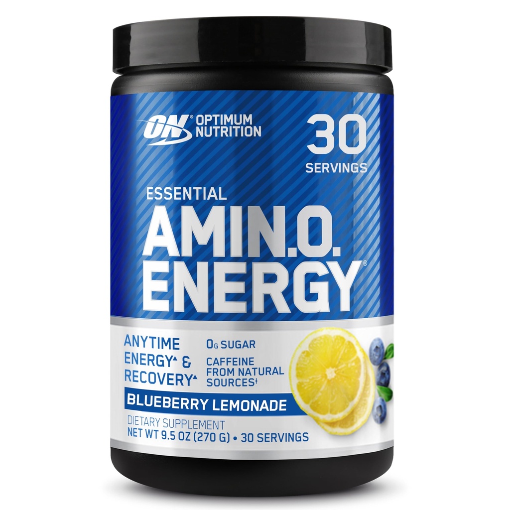 Optimum Nutrition Amino Energy - Pré-treino com chá verde, BCAA, Aminoácidos, Keto Friendly, Extrato de café verde, Energia em pó - Limonada de mirtilo, 30 Servings (Packaging May Vary)