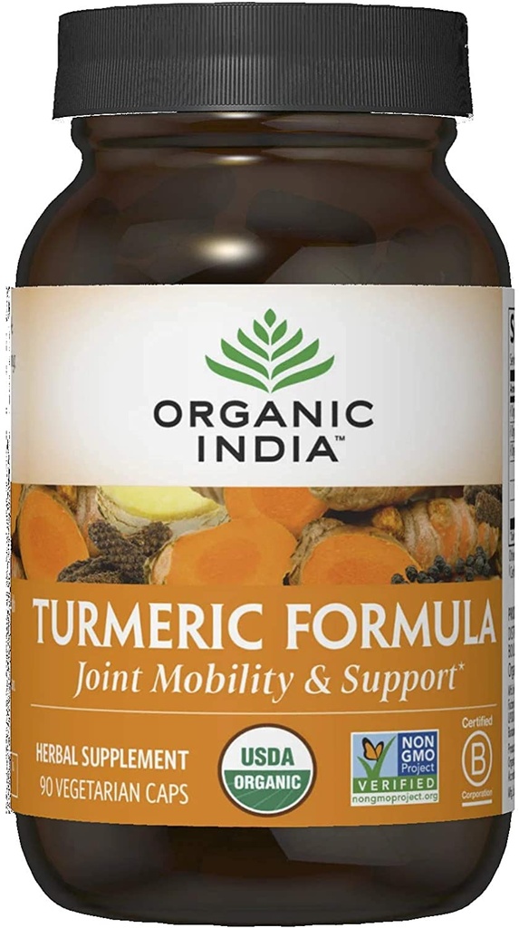 Orgânico Índia Curcumina Turmérica Herbal Supplement - Mobilidade Conjunta e Suporte, Suporte do Sistema Imune, Resposta Inflamatória Saudável, Suplemento Raiz inteira, Trikatu Orgânico - 90 Cápsulas