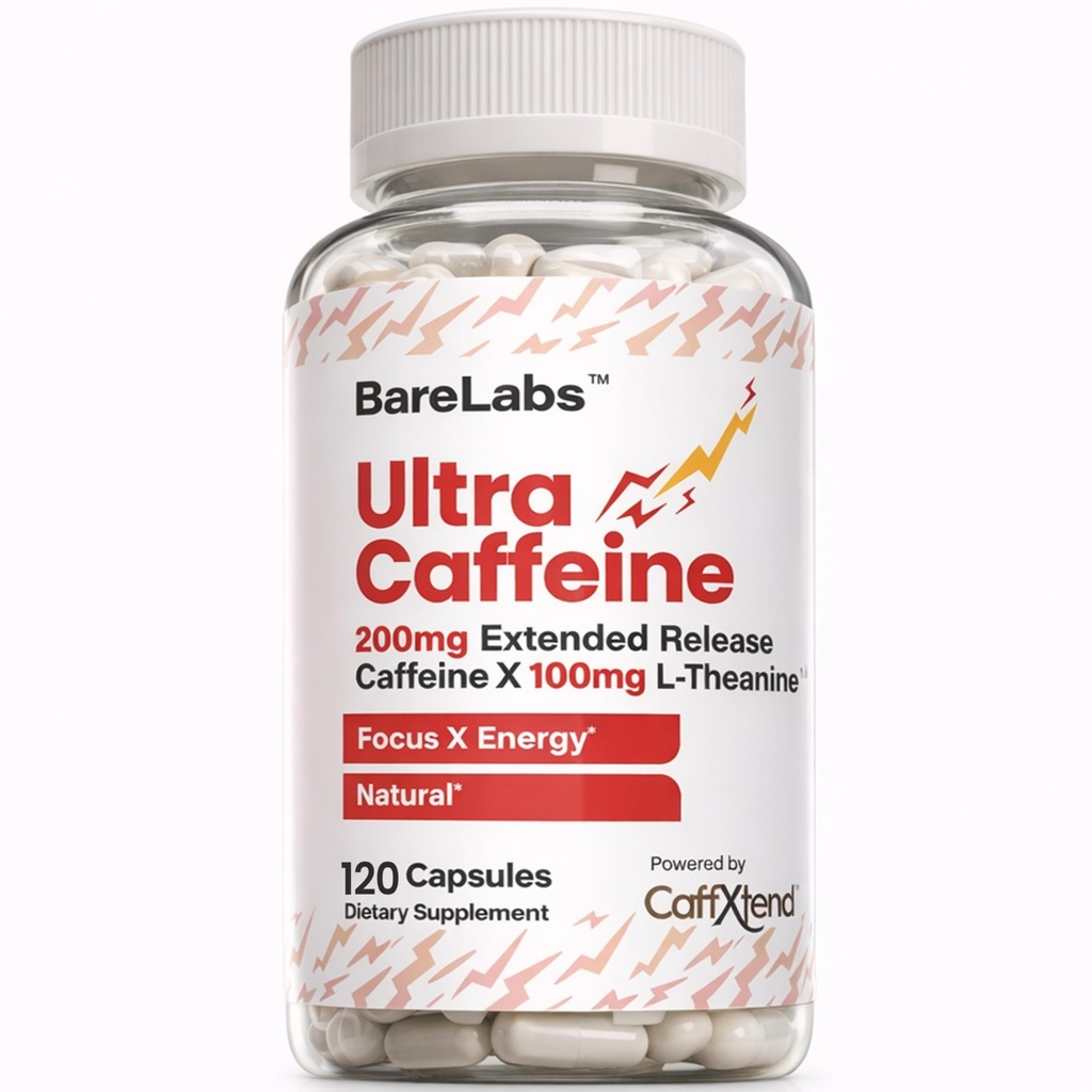 Pílulas de cafeína de liberação estendida + Cafeína L-Teanina + Foco e Suplemento de Energia + Sem Jitters, Sem Queda + Natural - 120 Cápsulas