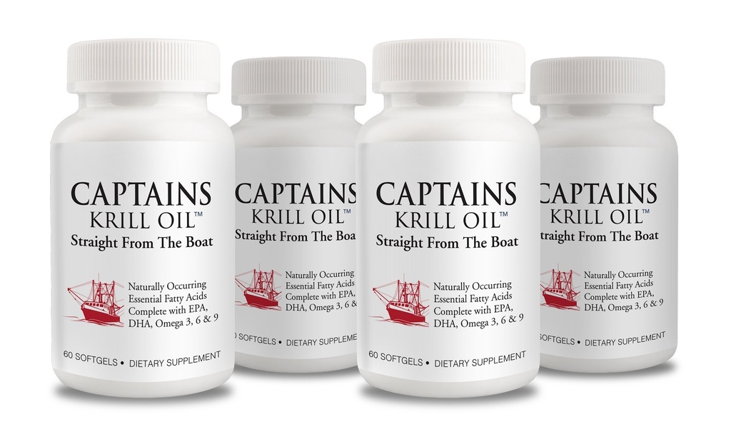 Capitães Puro Antárctico Krill Oil Softgels □ Omega 3 EPA, DHA com astaxantina & phospholipids□ Sem aditivos ou químicos □ 1000mg por serviço, 60 Cápsulas, 4-Pack