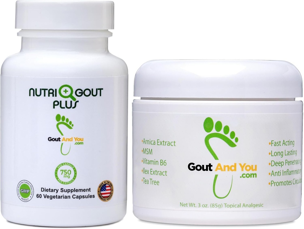 NutriGout Plus Suporte de ácido úrico e creme tópico de alívio terapêutico com extrato de Arnica