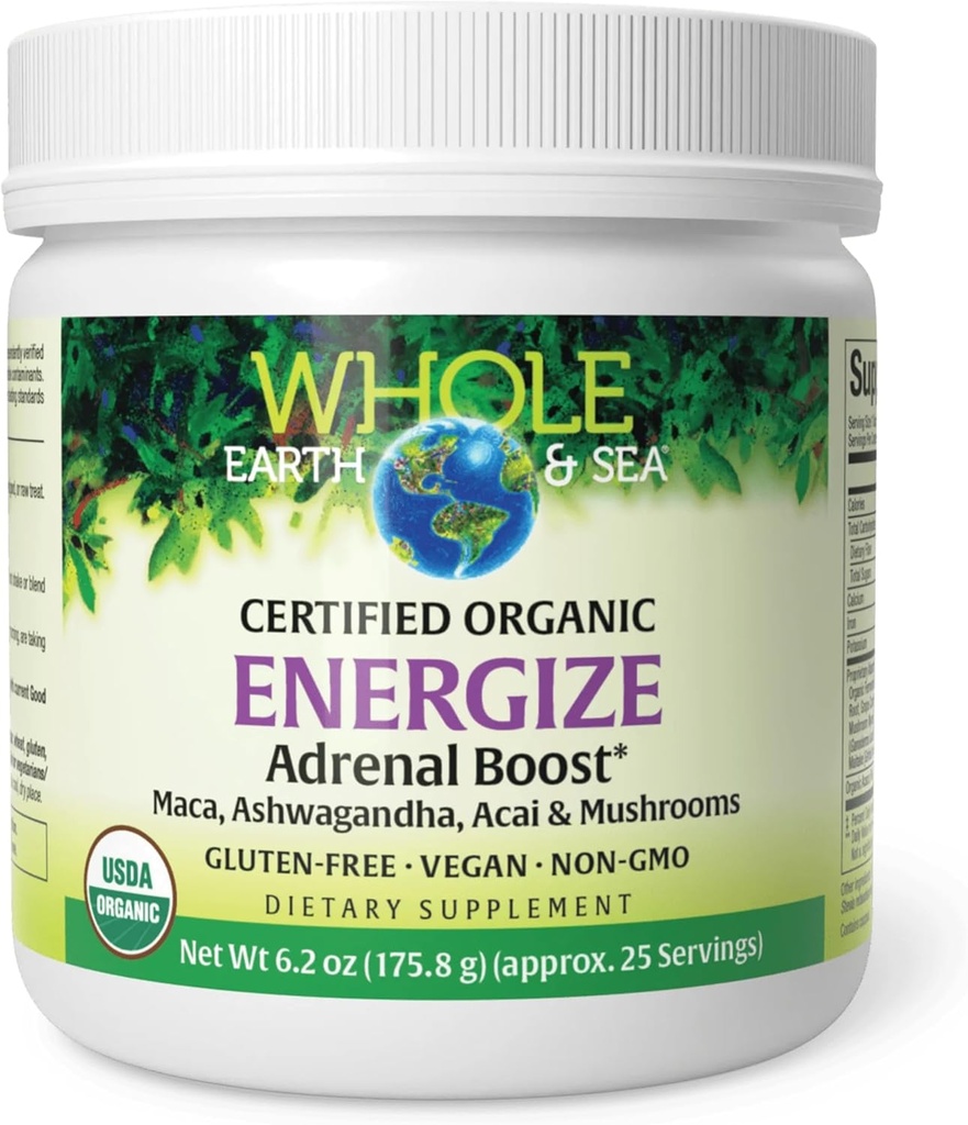 Toda a Terra e Mar de Fatores Naturais, Energizar Adrenal Boost com Maca Root, Ashwagandha & Mais 6.2 oz Pó