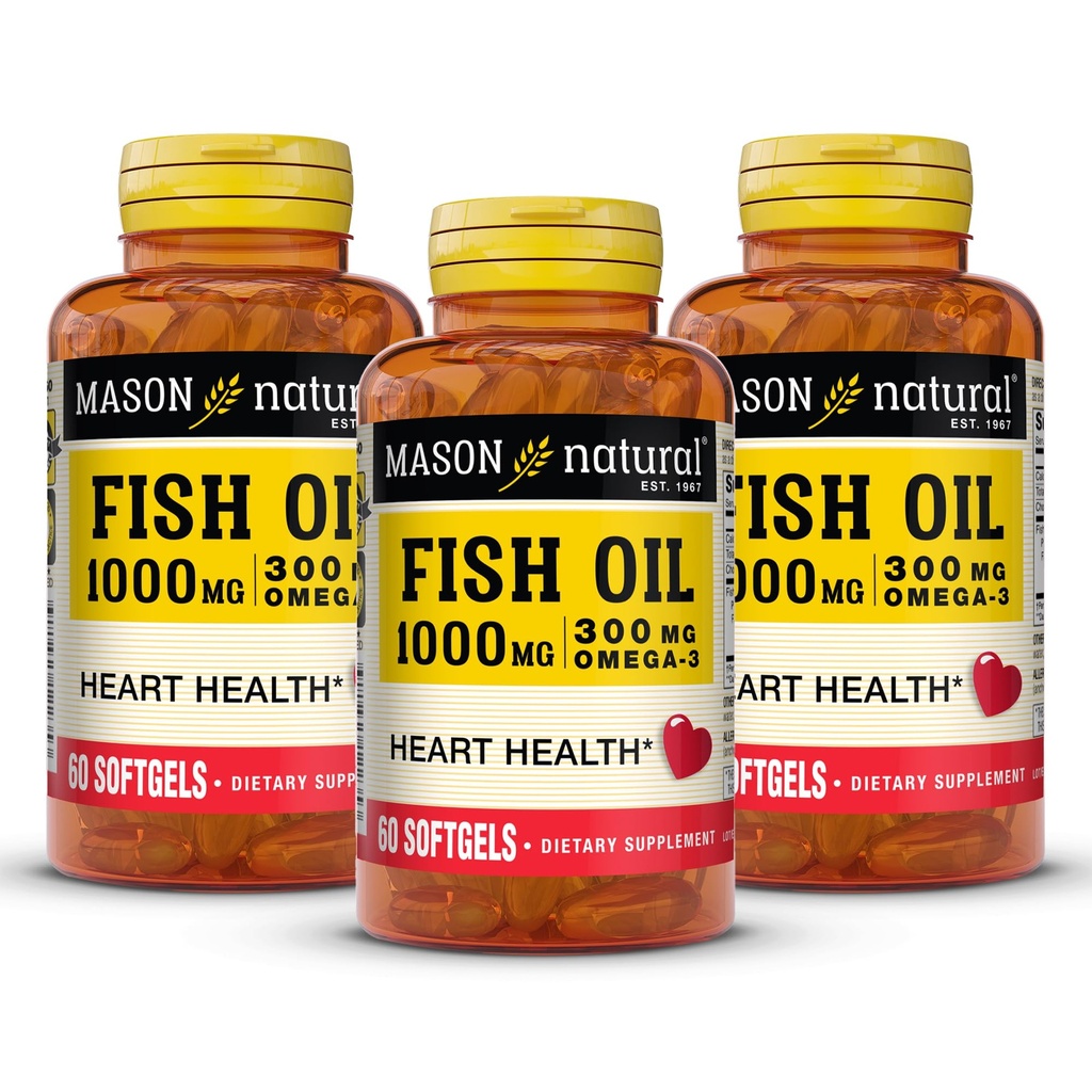 MASON NATURAL Omega,3 óleo de peixe, 180,fornecimento dia, 1000mg com EPA e DHA para apoio conjunto, 60 pílulas Softgel (3 pacote)