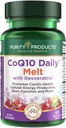Produtos de pureza CoQ10 diariamente com resveratrol Derreter 100mg CoQ10-30mg Trans-resveratrol - Vitamina A, D3, E e B12 (como metilcobalamina) - 60 comprimidos de dissolução rápida