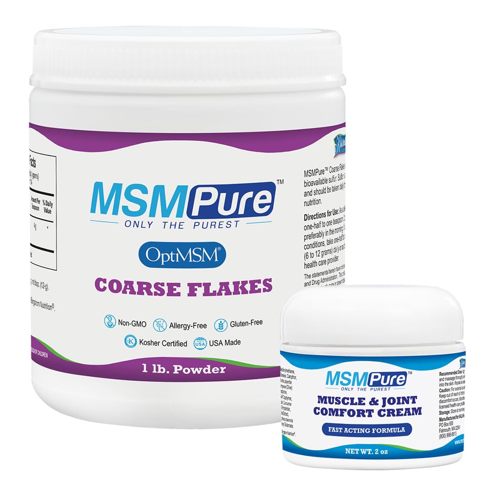 KALA SAÚDE MSMPure Coarse Flakes 1lb e Muscle & Joint Cream 2 onças Bundle