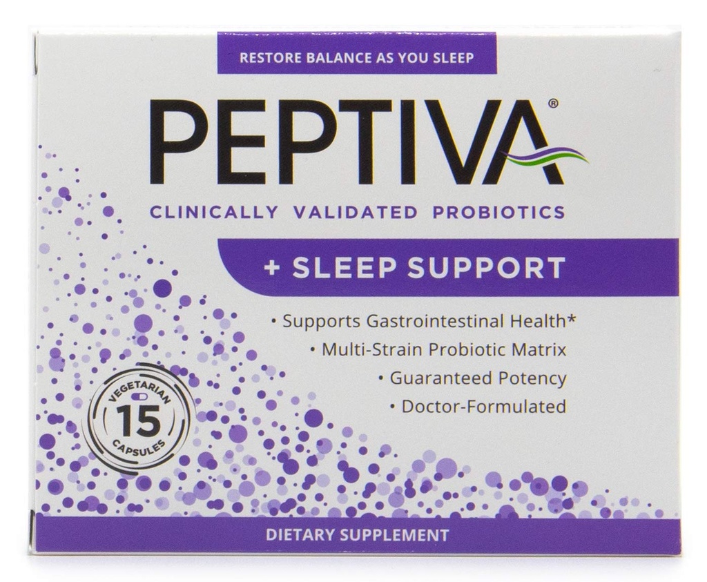 Peptiva 26 bilhões UFC Probiótico e suporte ao sono - Multi-Strain Probiótico validado clinicamente - Lactobacillus e Bifidobacterium, Melatonina - 15 Contagem