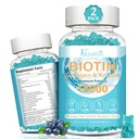 Biotina e gomas de colágeno com B12, Pele de cabelo e unhas Vitaminas Gummies para o crescimento do cabelo, Pele brilhante & unhas fortes - Aroma de mirtilo, Açúcar grátis, 120 Ct