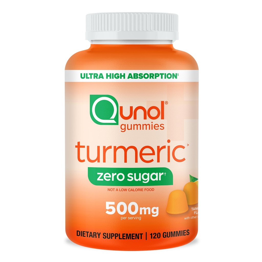 Qunol Zero Pastilhas de Açúcar Acuméricas, Gummy com 500mg Curcumina Acumérica, Suplemento de Apoio Conjunto, Curcumina Tumérica Ultra Alta Absorção, Vegetariana, Glúten Livre, 120 Contagem