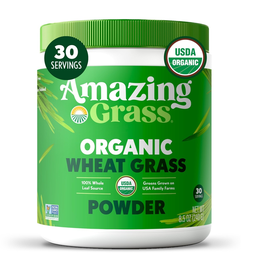 Pó de grama de trigo incrível: 100% de grama de trigo de folha inteira pó para energia, Detox e suporte de imunidade, Chlorophyll fornecendo verdes, 30 Servings
