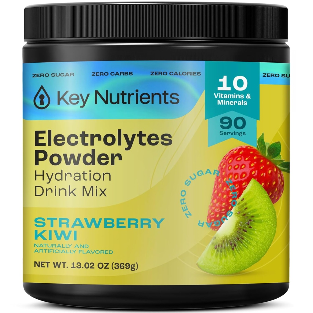 KEY NUTRIENTS Multivitamin Eletrólitos Pó Sem Açúcar - Juicy Strawberry Kiwi Eletrólito Pó - Endurance & Energy Supplement - Hydration Powder - No Calories - 90 Servings - Made in USA