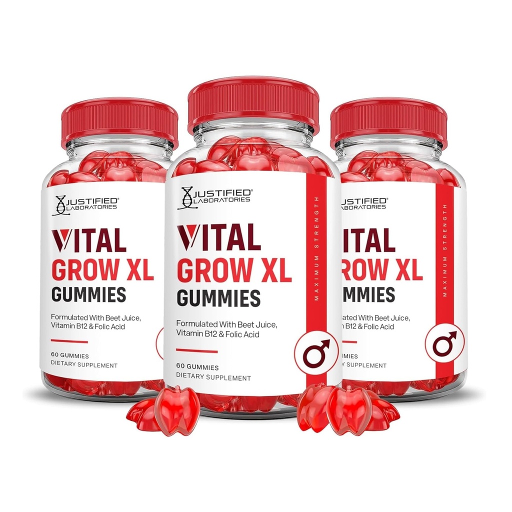 Laboratórios Justificados (3 Pacote Vital Grow XL Performance Gummies 1000MG Fórmula avançada Formulado com ACV Pomegranate Beet Juice Pó B12 Vegan Non GMO 180 Gummys