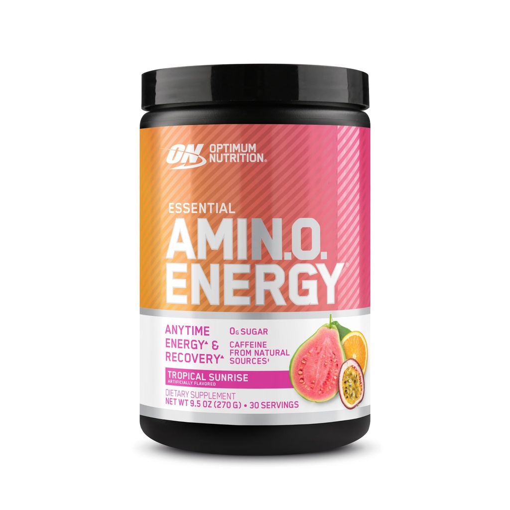 Optimum Nutrition New Flavor Amino Energy - Pré-treino com Chá Verde, BCAA, Aminoácidos, Keto Friendly, Extrato de Café Verde, Pó de Energia - Tropical Sunrise, 30 Servings (Pacote em Maio Vary)