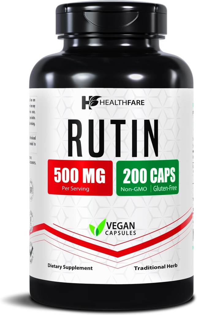 Healthfare Rutin Supplement 500mg 200 Cápsulas Vegan ; Natural Bioflavonoid Formula ; Suporte antioxidante de força extra , Não-GMO , Gluten-Free ; Made in USA
