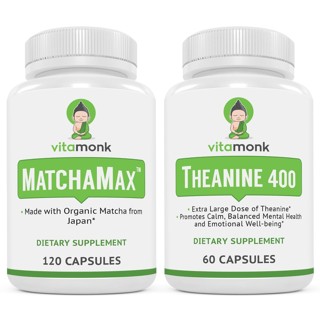 VitaMonk MatchaMax Matcha Cápsulas e L-Theanina 400mg - Boost Energy and Enhance Focus Bundle