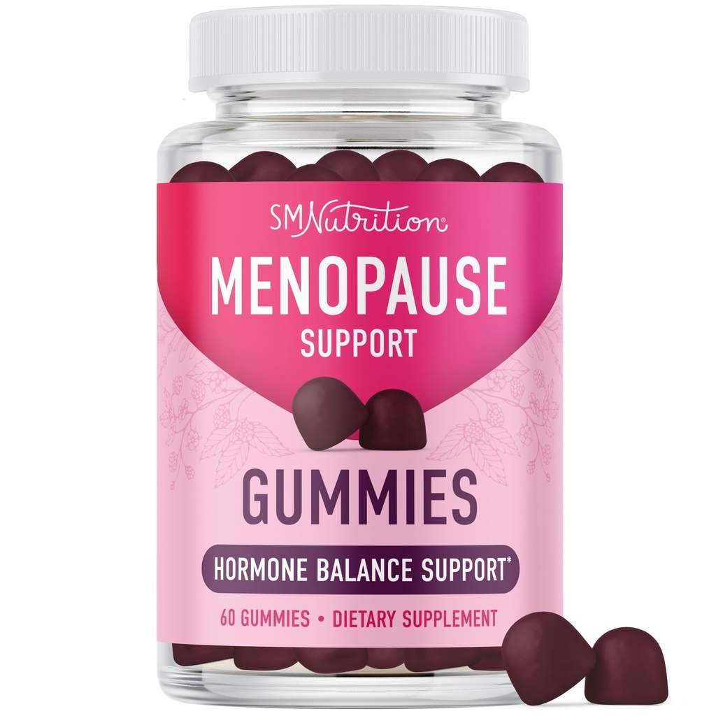 Menopausa Suporte Gummies Equilíbrio Alivio Hormônio para flashes quentes, suores noturnos, swings de humor, & Bloating, com Fitoestrogênio Soja, Vitamina D3, PABA, Biotina, Vegetariana, Gluten-Free