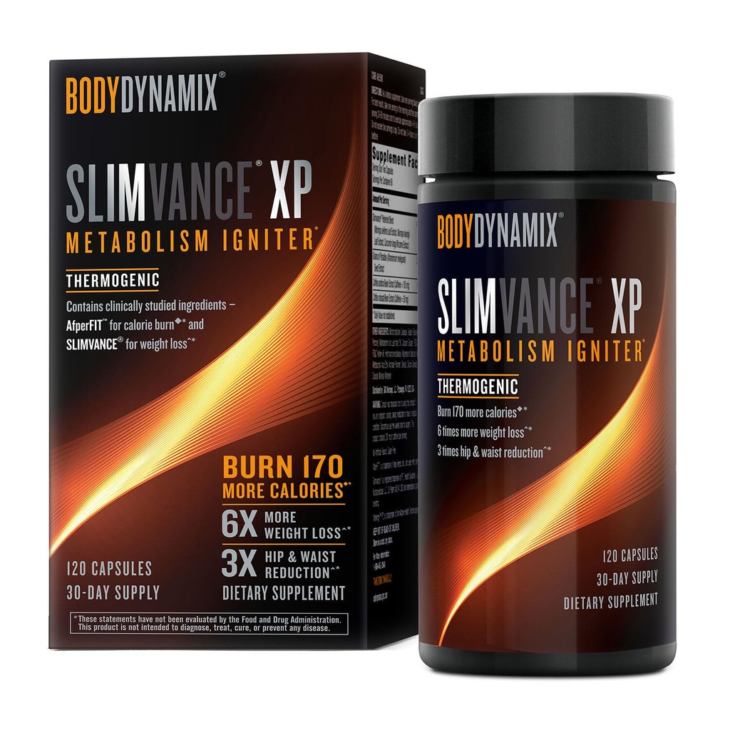 Slimvance XP Igniter Metabolismo, Apoio à Dieta Botânica, Termogênico Avançado, Queimar mais calorias, Peso & Perda de gordura, Energia, Foco, para homens e mulheres, Ingredientes comprovados & Cafeína, 120 Conde, 30 SVG
