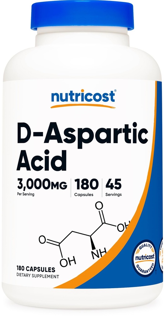Ácido D-Aspártico de Nutricost (DAA) Cápsulas 3000mg por serviço (180 Cápsulas) - Não-GMO