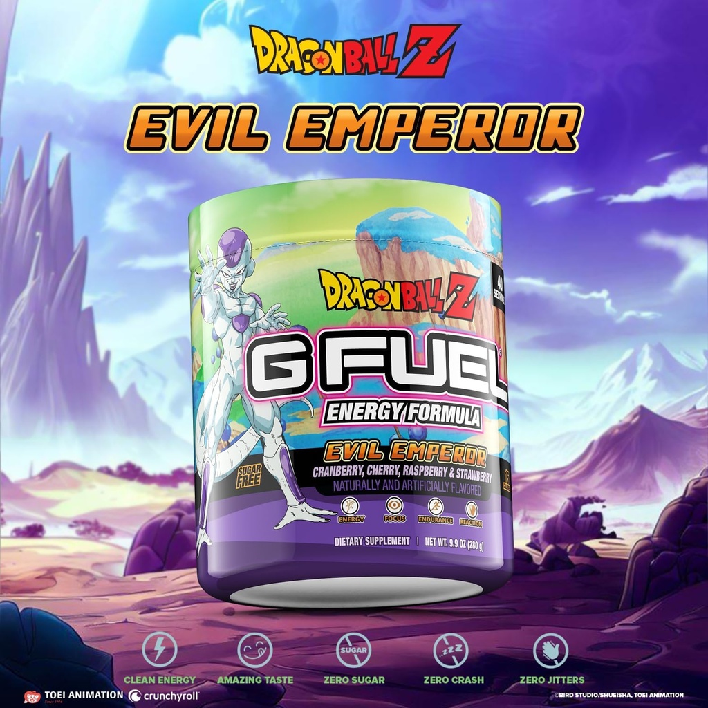 G Combustível Dragon Ball Z Energia Beber Pó, Mistura de cafeína pré-treino para jogos, Sugar Free Focus Amino, Vitamina + Antioxidantes, 9.9oz (Berry Medley, 40 Servings)