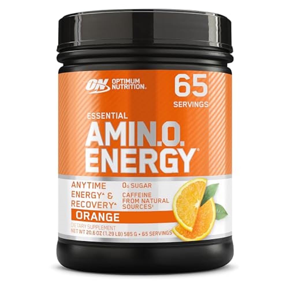 Optimum Nutrition Amino Energy - Pré-treino com chá verde, BCAA, Aminoácidos, Keto Friendly, Extrato de café verde, Energia em pó - Refrigerador laranja, 65 Servings (Pacote em maio Vary)