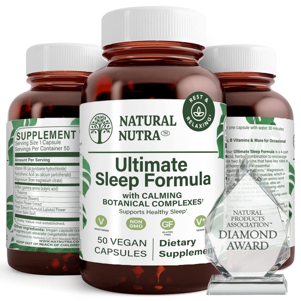Natural Nutra Ultimate Sleep Formula, Camomila para apoiar o relaxamento e reduzir a ansiedade noturna, ajudá-lo a dormir mais rápido, 50 cápsulas