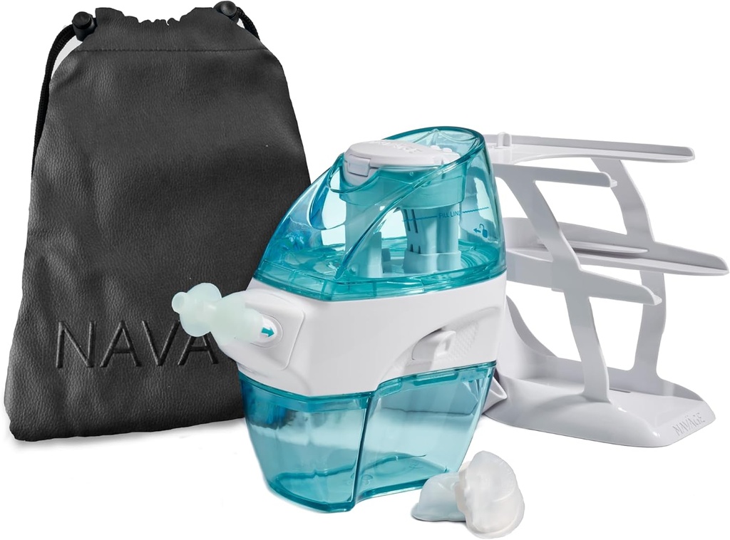 Navage Deluxe Bundle Sistema de Irrigação Nasal - Saline Nasal Ringe Kit com 1 limpador de nariz, 30 cápsulas de sal, Bolsa de viagem preta e 1 carregador Caddy