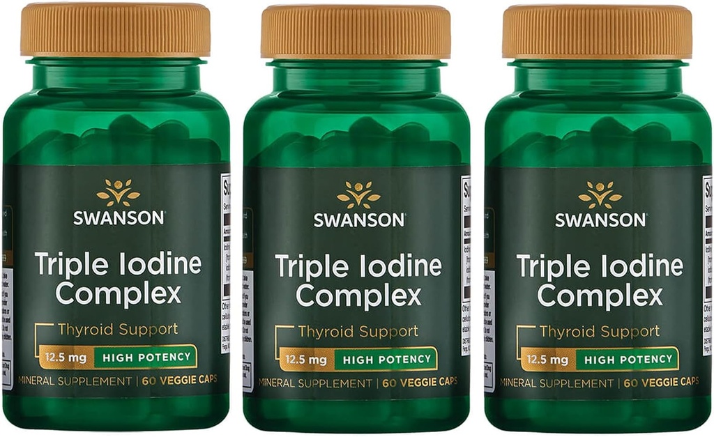 Swanson Triplo Iodo Complexo-Natural Suplemento para Vital Thyroid Apoio-Promove função metabólica, aumento da produção de células sanguíneas vermelhas, e saúde do coração-(60 cápsulas vegetativas, 12,5mg cada) (3 pacote)