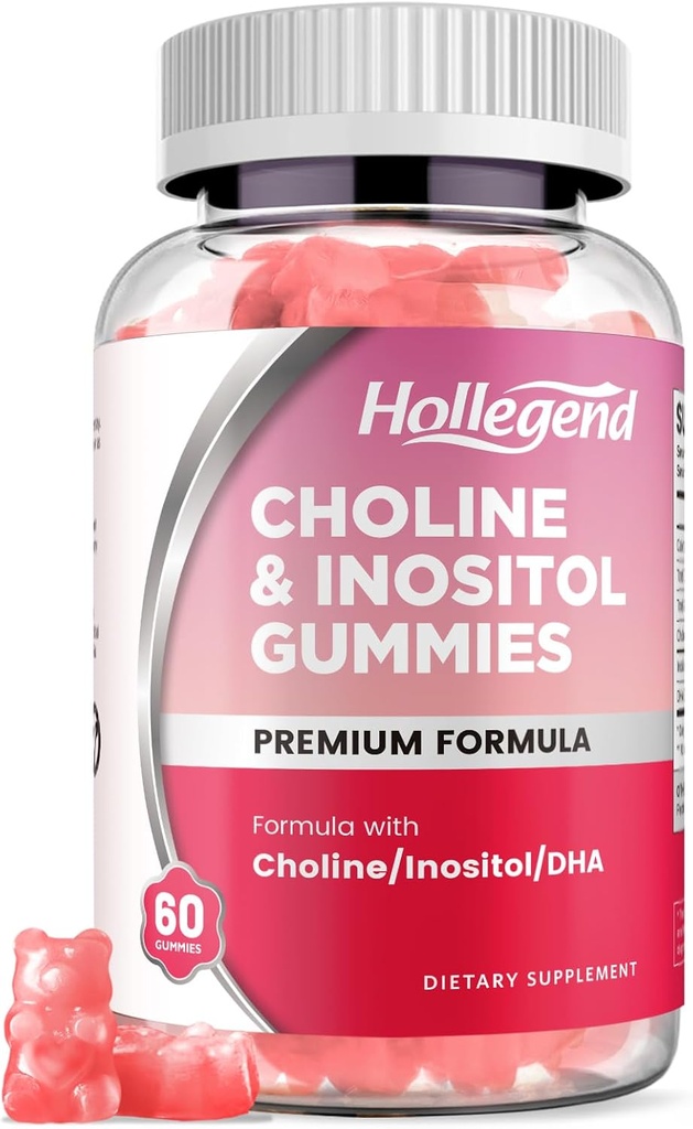 Pré-natal Choline Inositol Gummies, Chewable Choline Supplement com DHA, Vitamina pré-natal para mulheres e crianças, Apoio ao sistema nervoso, Imune & Saúde do cérebro, Vegan Strawberry Flavor, Açúcar grátis, 60 Ct