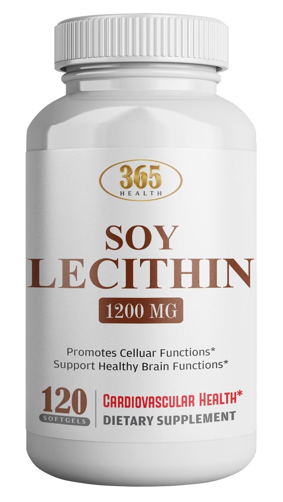SAÚDE LFE Lecitina 1200mg, alta potência, 120 Softgels, combinação natural de ácidos gordos essenciais para apoiar o cérebro e nervos função- Lecitina grau alimentar, 1200mg por serviço, Suplemento dietético