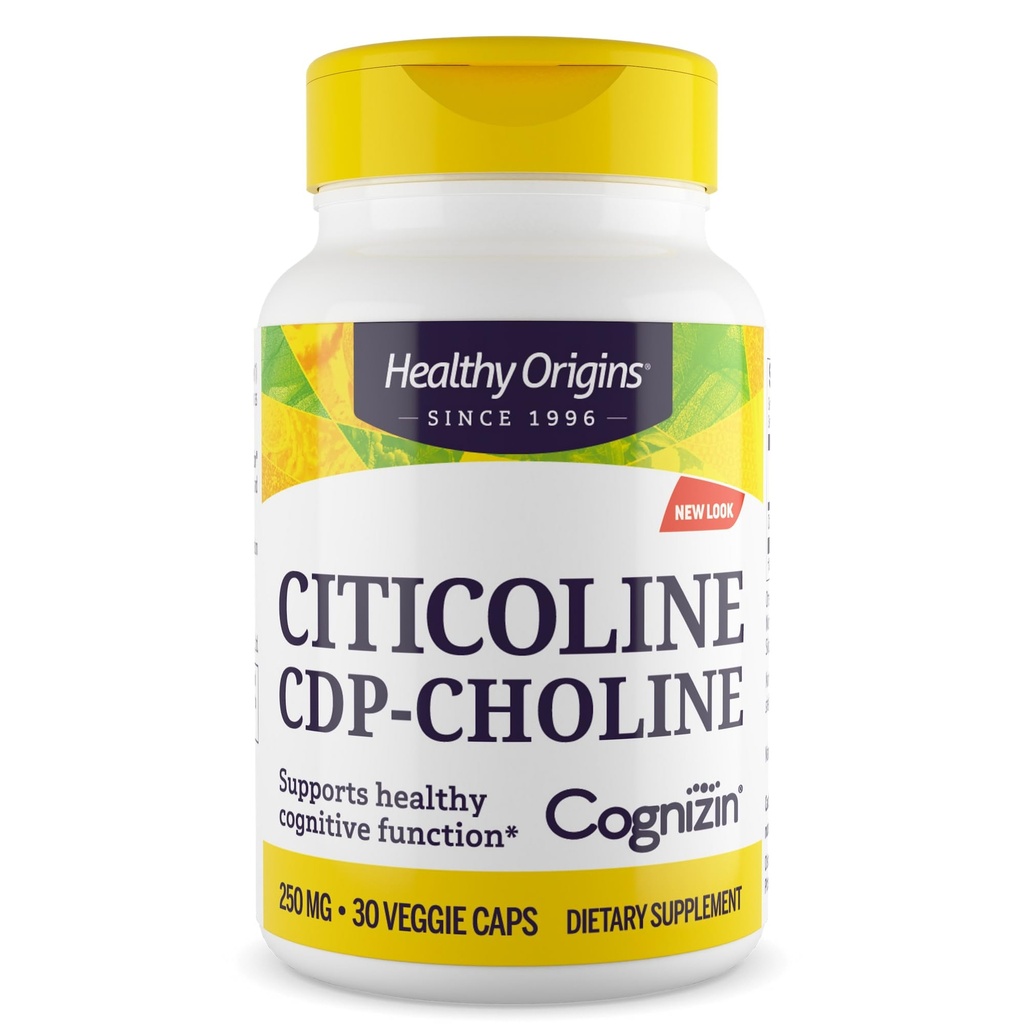 Origem saudável Cognizin (Citicolina), 250 mg - Suplemento do cérebro para memória com Citolina CDP Choline - Não-GMO, Vegan & Suplemento sem glúten - 30 Cápsulas Veggie