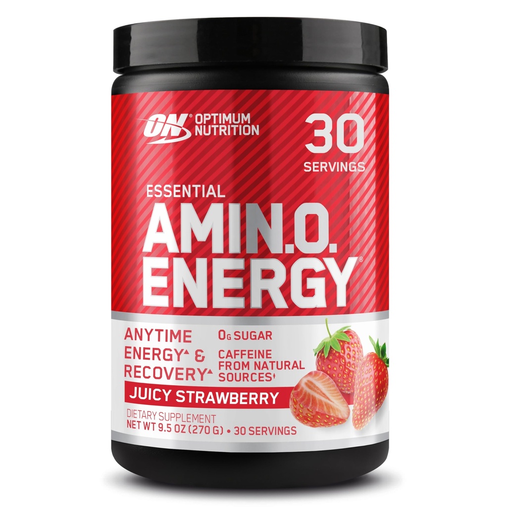 Optimum Nutrition Amino Energy - Pré-treino com chá verde, BCAA, Amino Acids, Keto Friendly, Extrato de café verde, Pó de energia - Juicy Strawberry Burst, 30 Servings (Packaging May Vary)