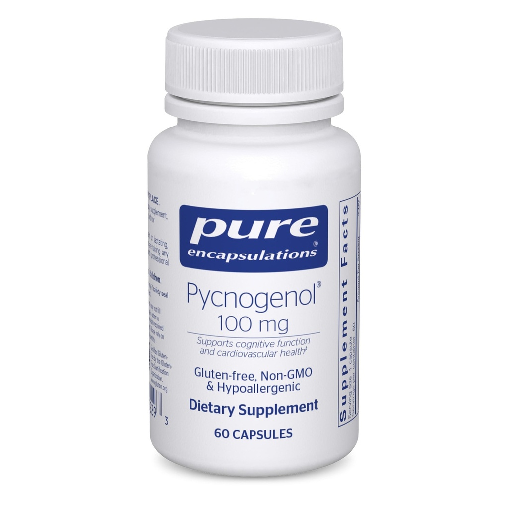 Encapsulamentos puros Picnogenol 100 mg Suplemento hipoalergénico para promover a saúde vascular e fornecer suporte antioxidante 60 cápsulas