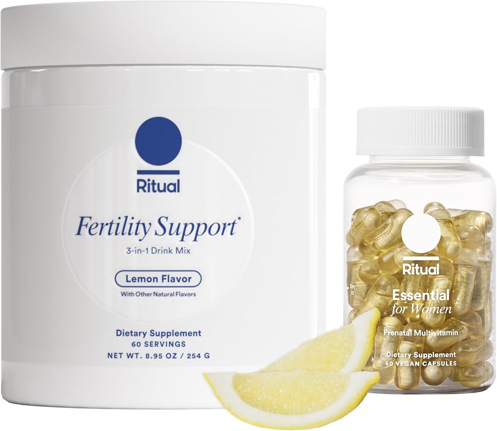 Pacote Ritual Preconception: Essencial para Mulheres Multivitamínico pré-natal e Lemony Fertilidade Suporte Bebida Suplemento Mix com NAC, CoQ10, e Myo-Inositol. Vegan e Formulado para apoiá-la.*