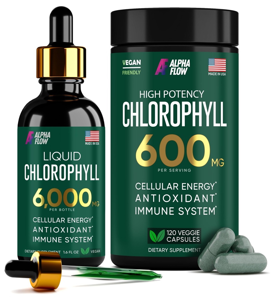 (Bundle) líquido gotas de clorofila e cápsulas de clorofila – energia natural, suporte imunológico, frescura interna e suplemento antioxidante