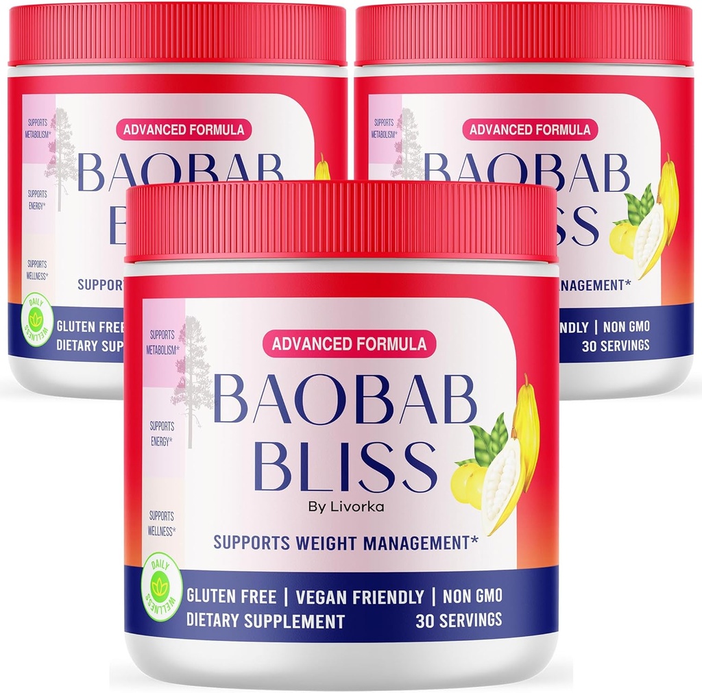 (3 Pack) Baobab Bliss pó, Baobab Bliss pó orgânico, Baobab Bliss pó todo o suplemento de fibra natural, Baobab Bliss fruto em pó, Baobab Bliss pó revisão orgânica, 90 Servs para 3 meses