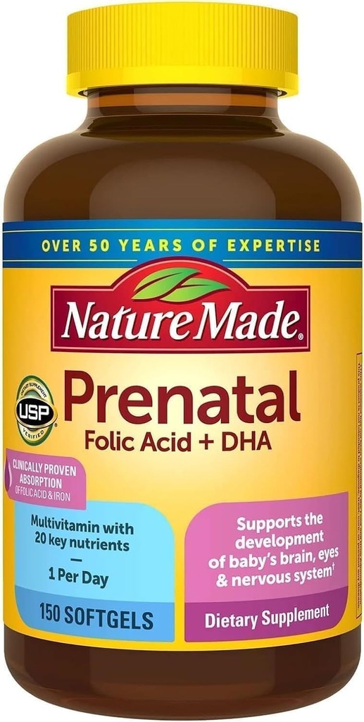 Nature Made Pré-natal + Dha 200 mg Suplemento dietético (Netcount 150 Gels macios), 150Count ()