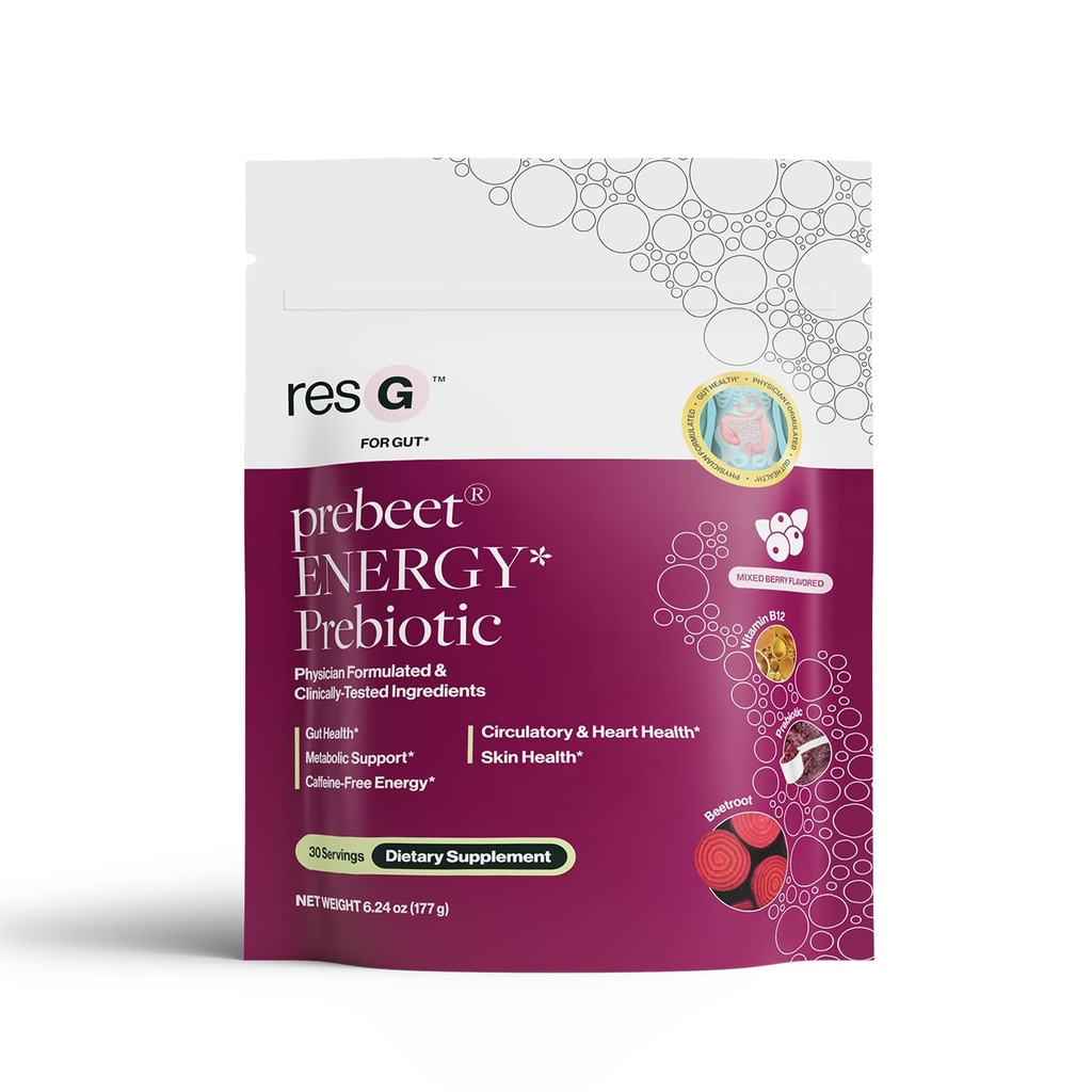 ResBiotic resG prebeet - Prebióticos Beber para Digestão, Obstipação Ocasional, Gás, Bloating com Akkermansia & GLP-1 Suporte w/Beet Raiz & Fibra, Gut Saúde para Mulheres e Homens - 180g (30 Servings)