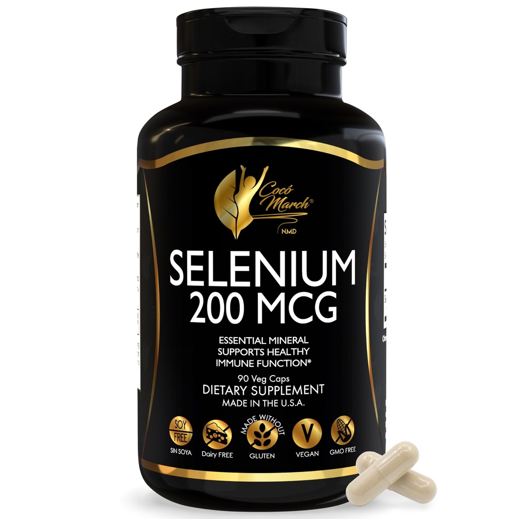 Cocó Março N.M.D. Selenium 200 mcg – Thyroid & Imune Support Supplement – Essential Mineral for Metabolism & Antioxidant Defense – Gluten Free, Dairy Free & Vegan – 3 Month Supply, 90 Veg Cápsulas
