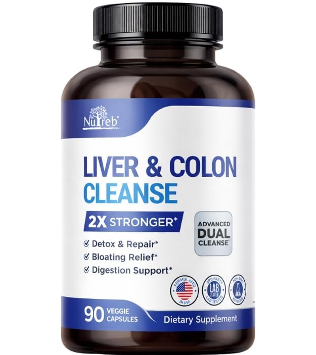 Liver Detox & Colon Cleanse - 2X mais forte - Liver Cleanse Detox & Repair - Colon Cleanser & Detox - Premium Milk Thistle Supplement - Homens & Mulheres - Vegan 90 Cápsulas
