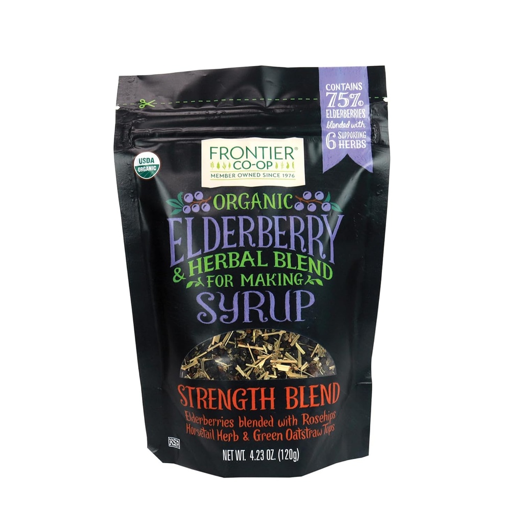 Frontier Co-op Elderberry Orgânico, 4.23 Bolsa de Onça .. Seco Elderberries para Preparação de Xarope