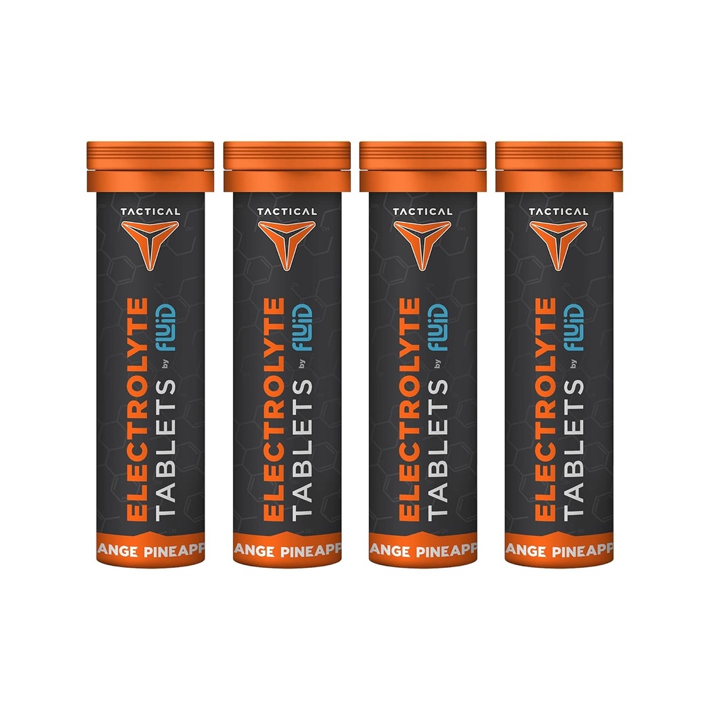 Comprimidos de Hidratação Fluidos Táticos- Efervescentes, Substituição de Eletrolíticos e Prevenção de Desidratação, 4 Pacotes, 40 Servidores (abacaxi laranja)